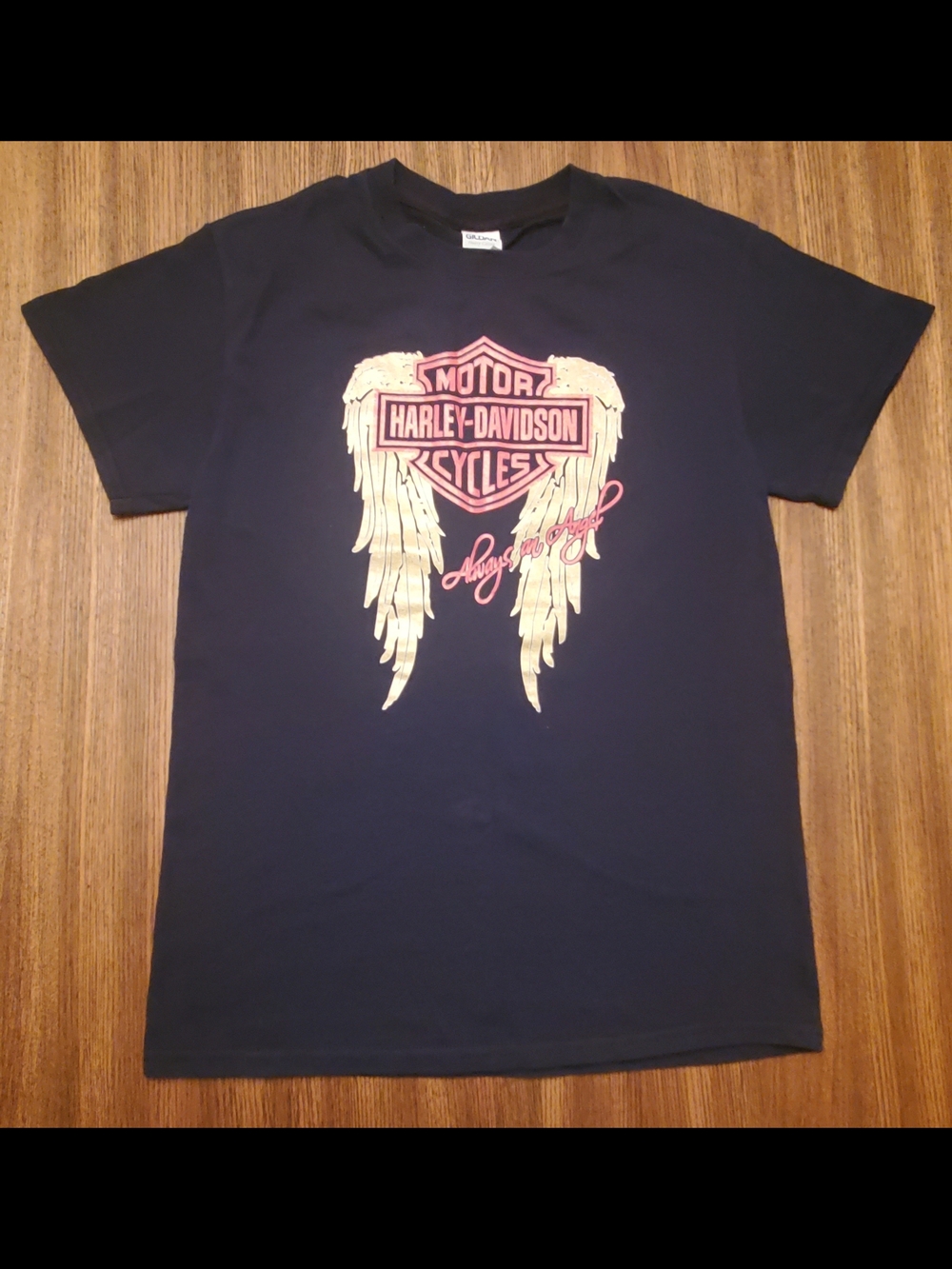 Harley-Davidson Style Womens S Black Tee with Wing Graphic 17" Pit 25" Length